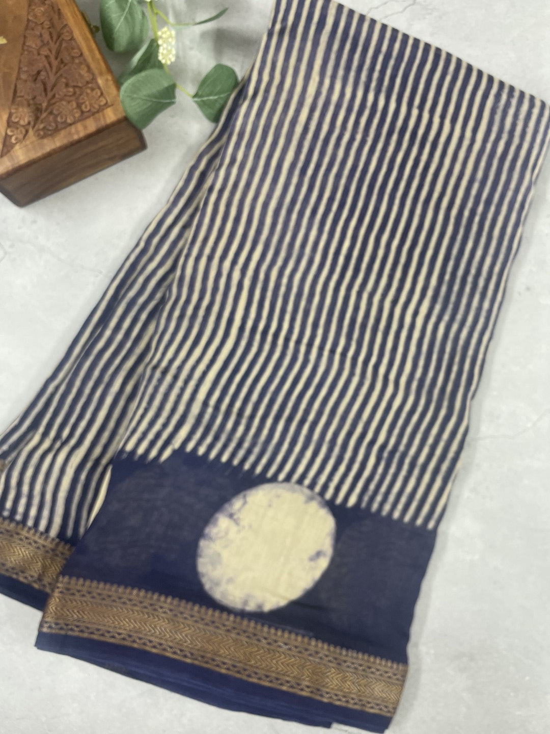 Blue Handblock Chanderi Silk Saree