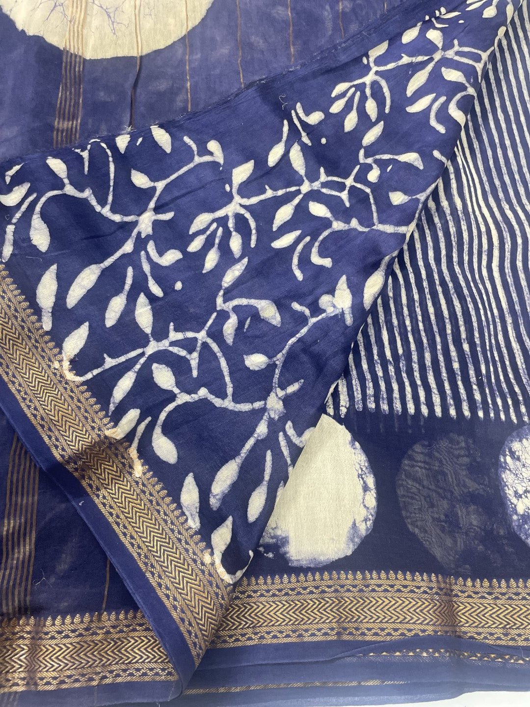 Blue Handblock Chanderi Silk Saree