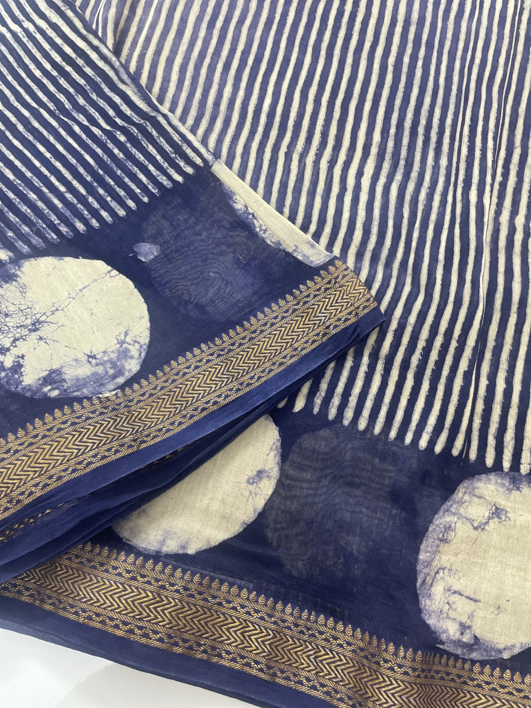 Blue Handblock Chanderi Silk Saree