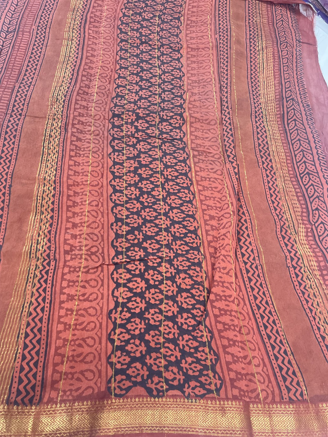 Black N Maroon Handblock Chenderi Silk Saree
