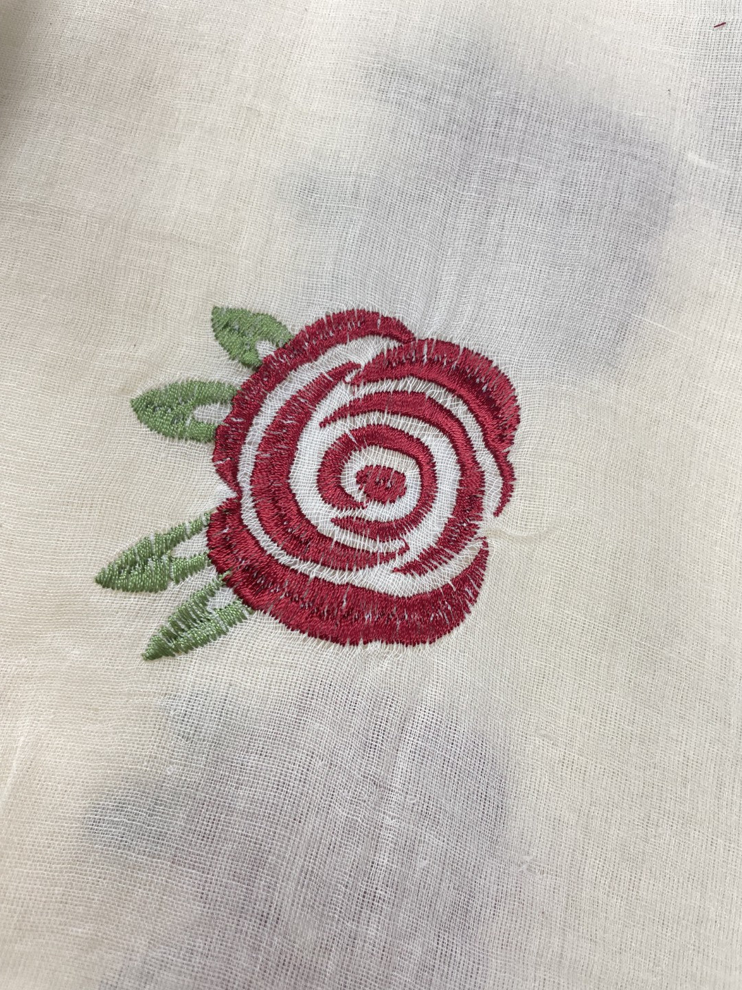 White Rose Embroidery Mul Cotton Saree