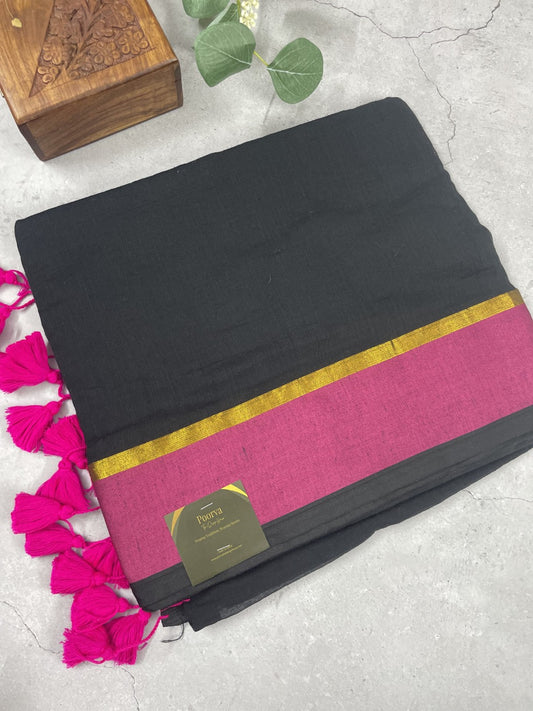 Black N Pink Mul Cotton Saree