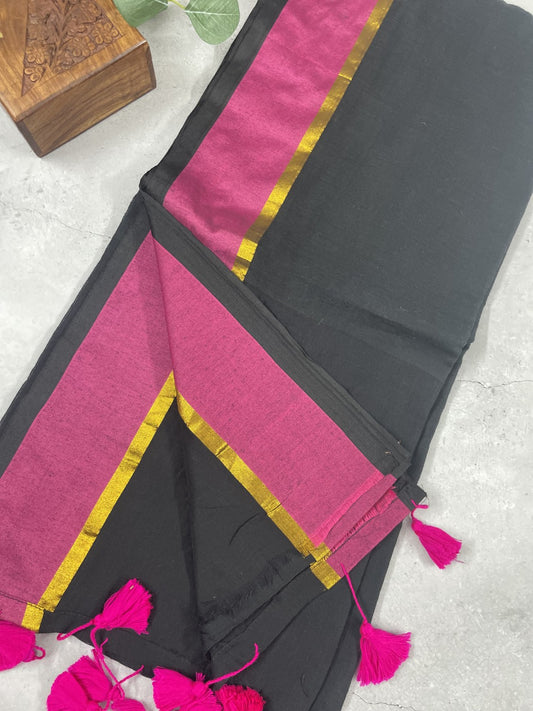 Black N Pink Mul Cotton Saree