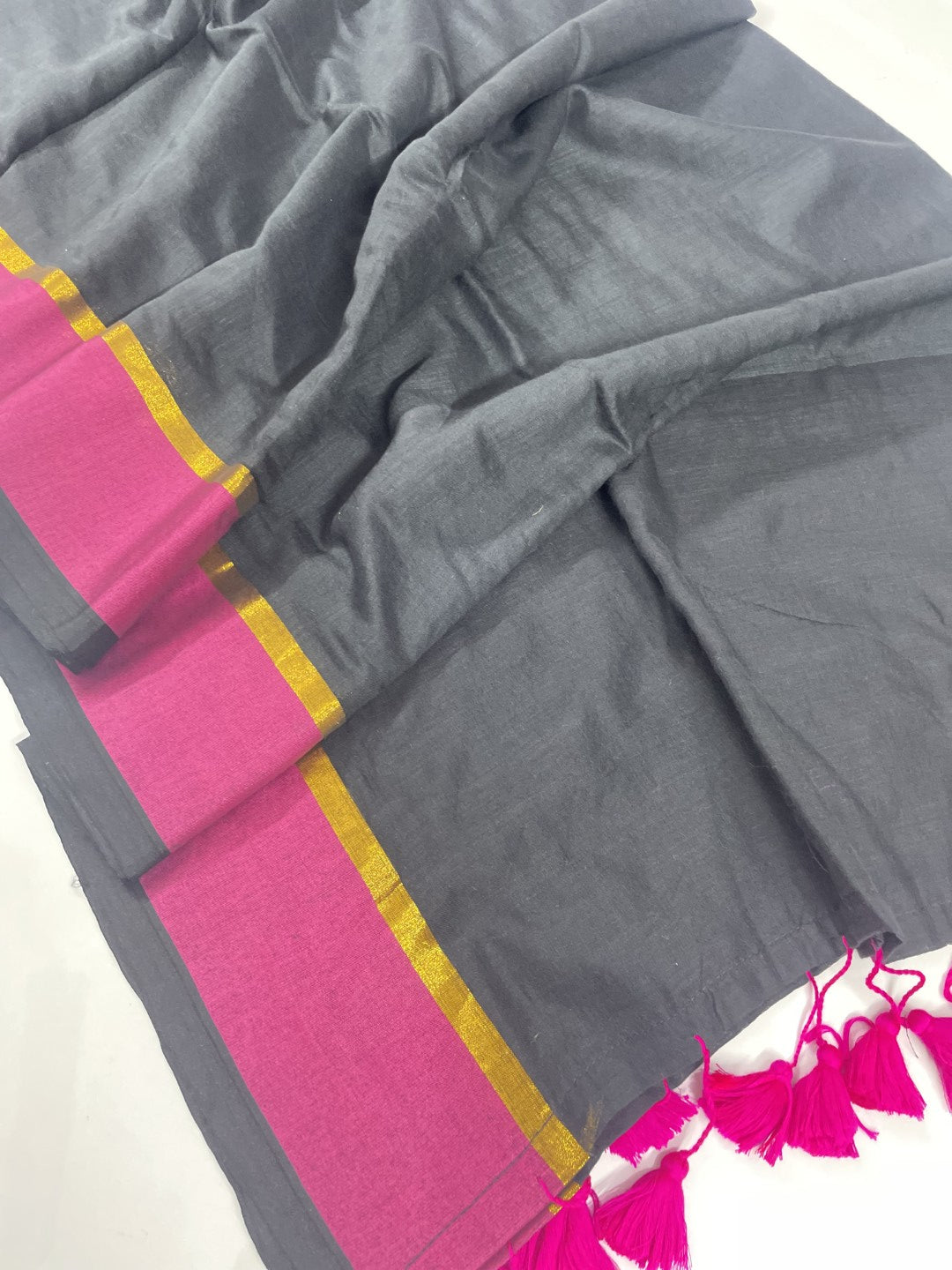 Black N Pink Mul Cotton Saree