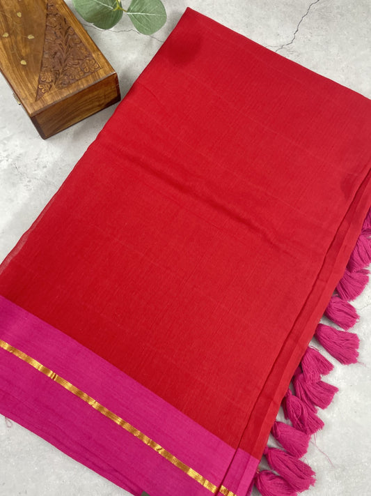 Red N Pink Mul Cotton Saree