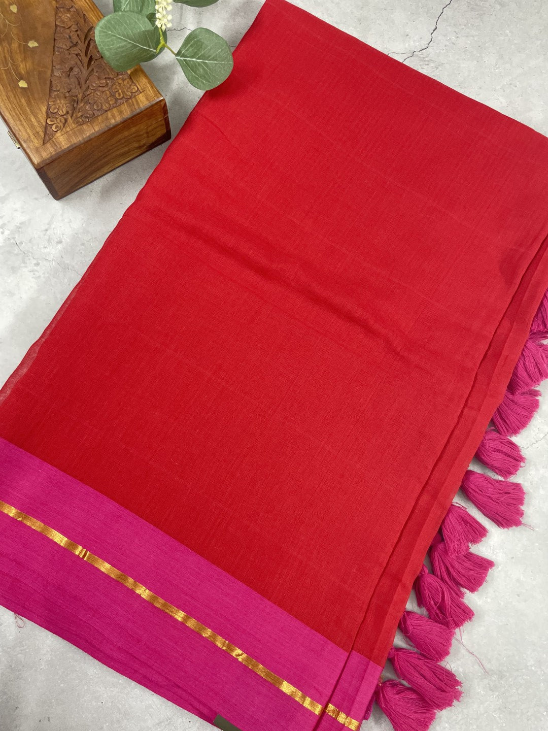 Red N Pink Mul Cotton Saree
