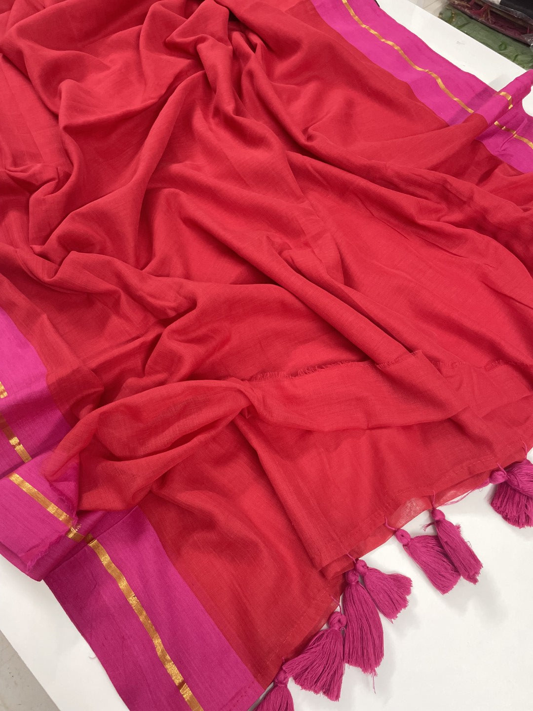 Red N Pink Mul Cotton Saree