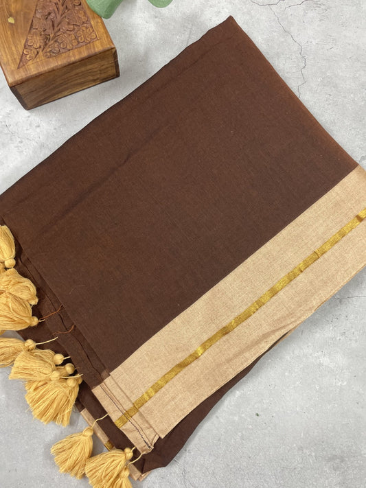 Brown N Offwhite Mul Cotton Saree