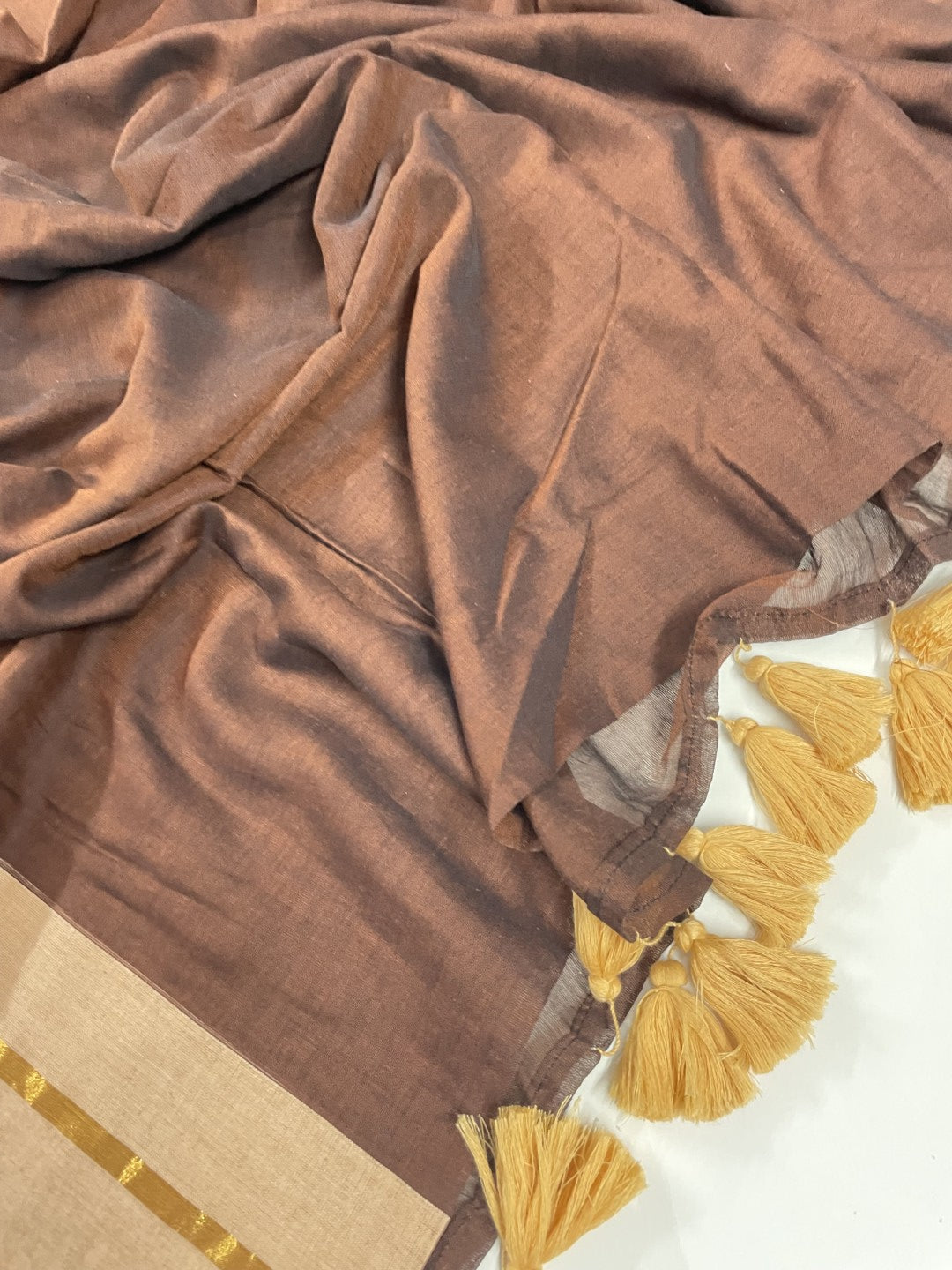 Brown N Offwhite Mul Cotton Saree