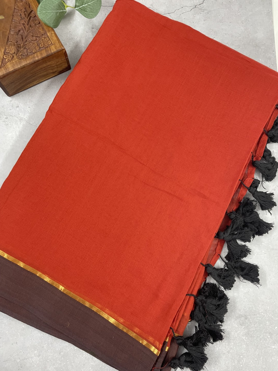 Rust N Brown Mul Cotton Saree
