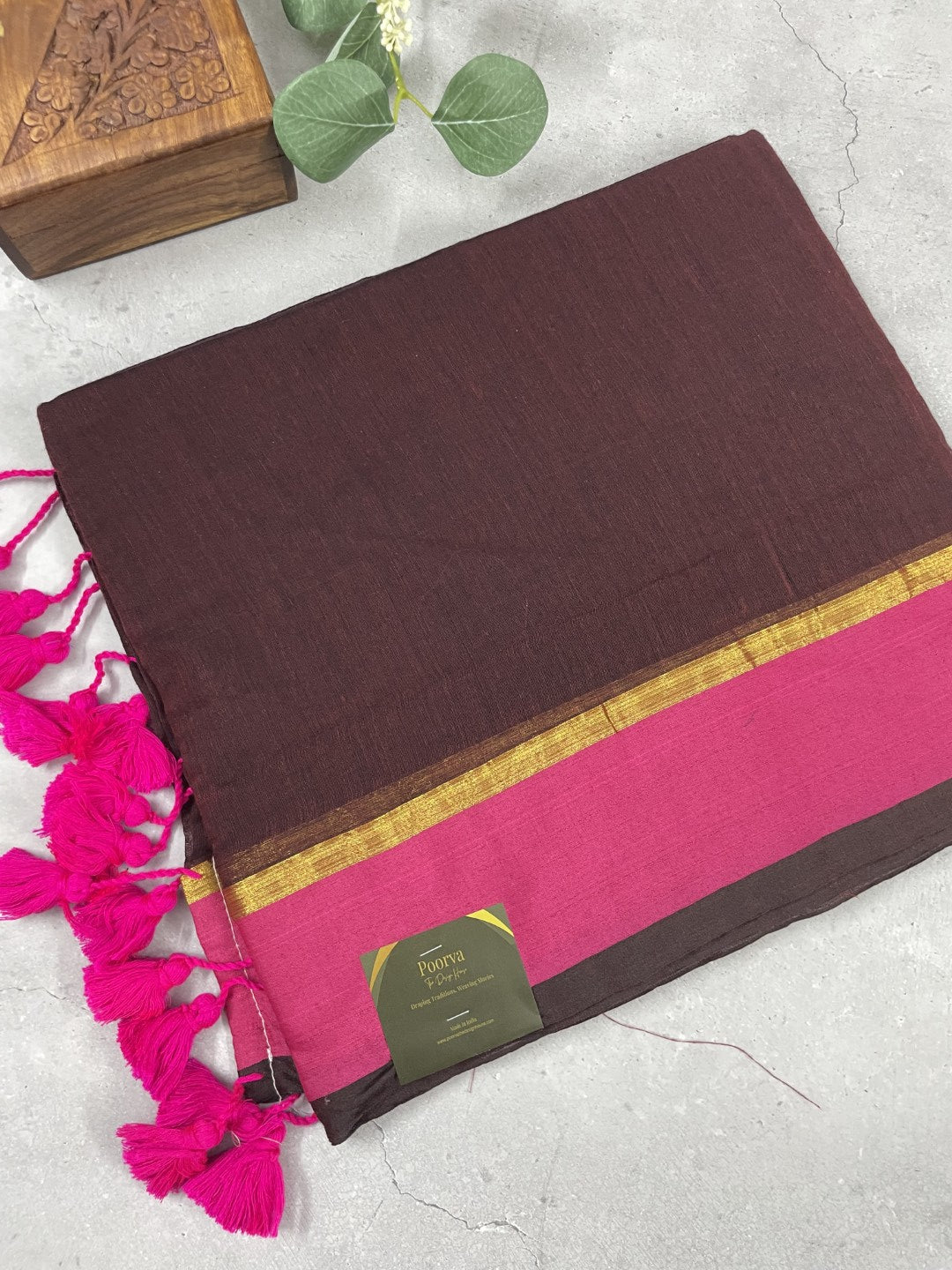 Brown N Pink Mul Cotton Saree