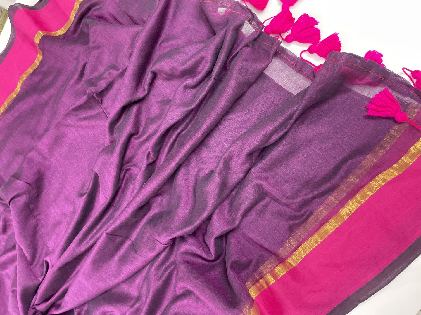 Purple N Pink Mul Cotton Saree