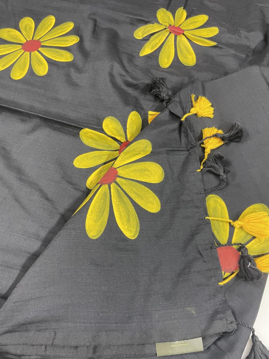 Black Sunflower HandPaint Khadi Cotton Saree