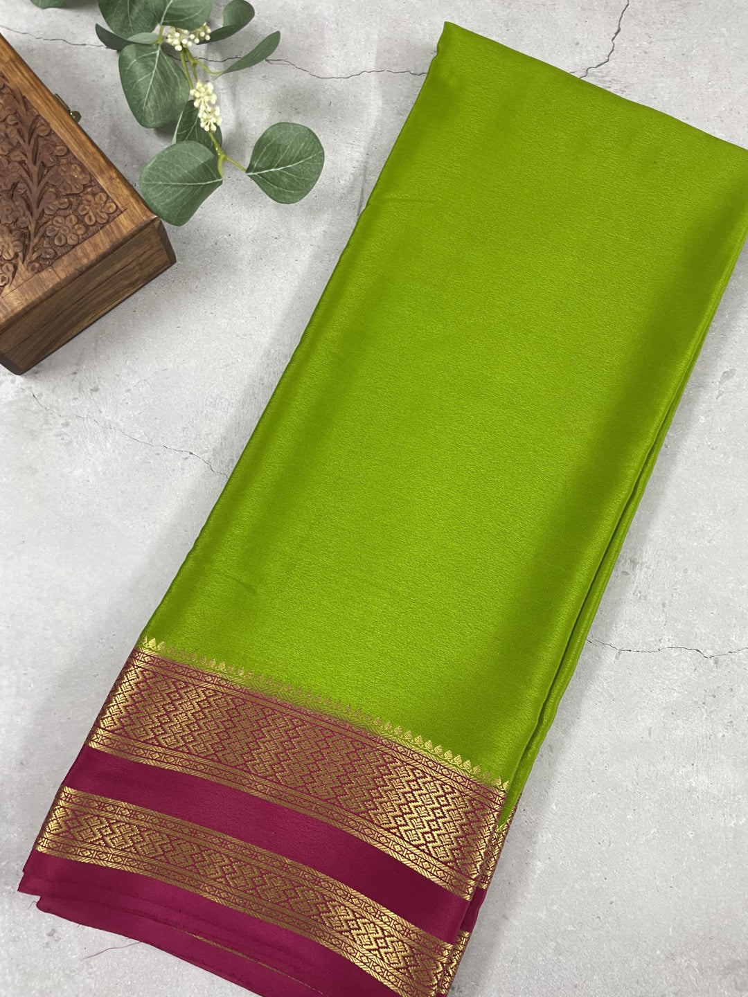 Green N Wine Pure Mysore Crepe Silk Saree
