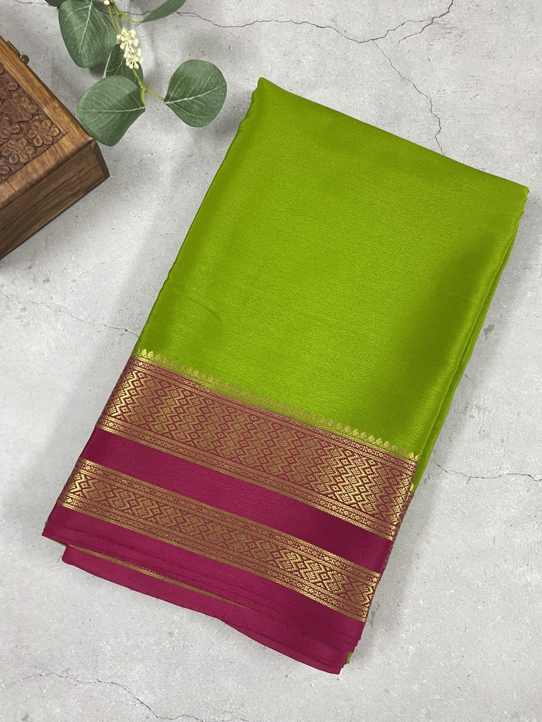Green N Wine Pure Mysore Crepe Silk Saree