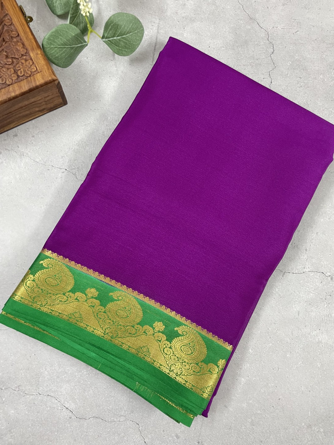 Purple N Green Mango Pure Mysore Crepe Silk Saree