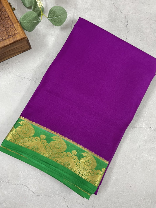 Purple N Green Mango Pure Mysore Crepe Silk Saree