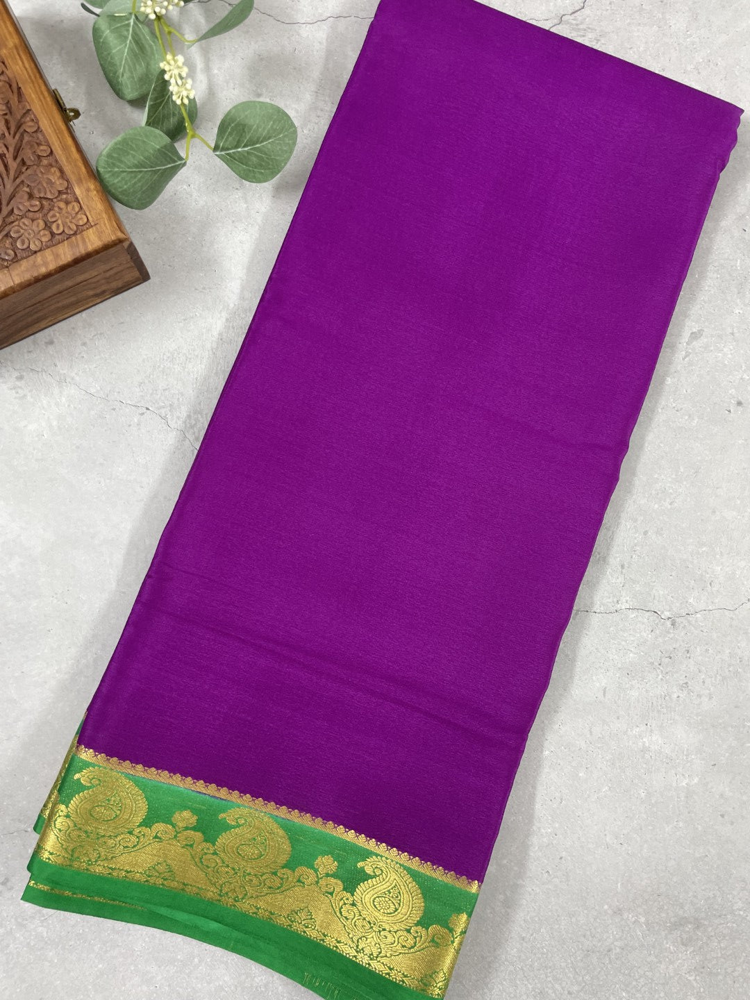Purple N Green Mango Pure Mysore Crepe Silk Saree