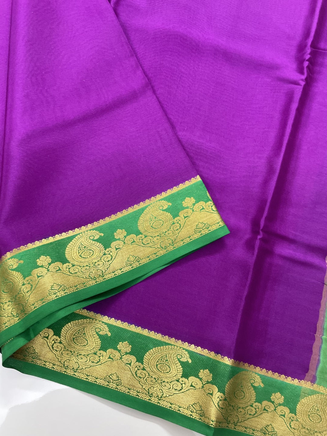 Purple N Green Mango Pure Mysore Crepe Silk Saree