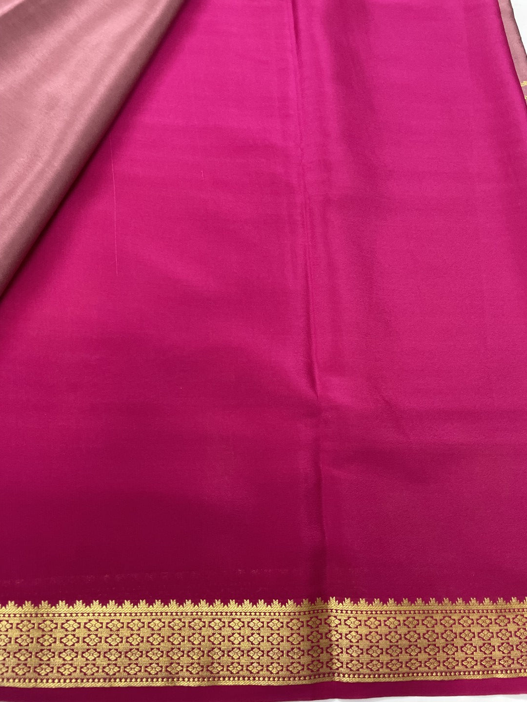 Brown N Pink Pure Mysore Crepe Silk Saree