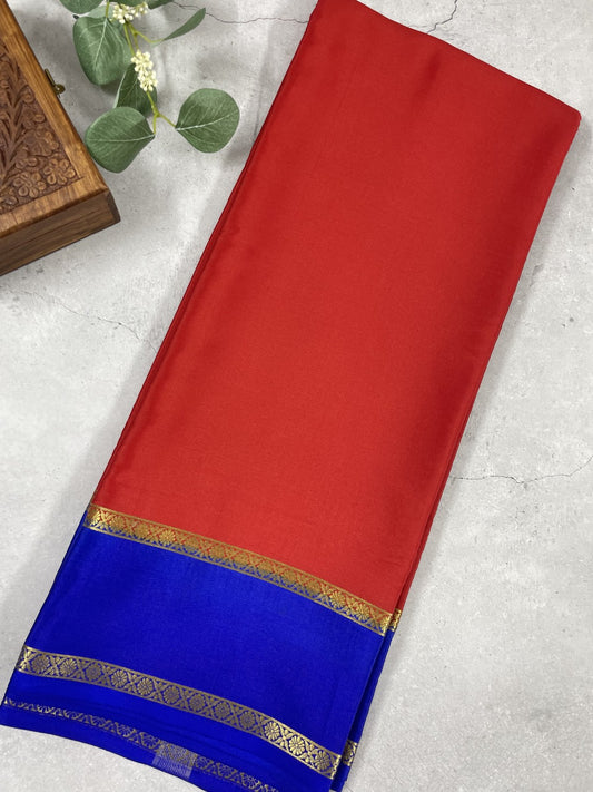Red N Blue Pure Mysore Crepe Silk Saree