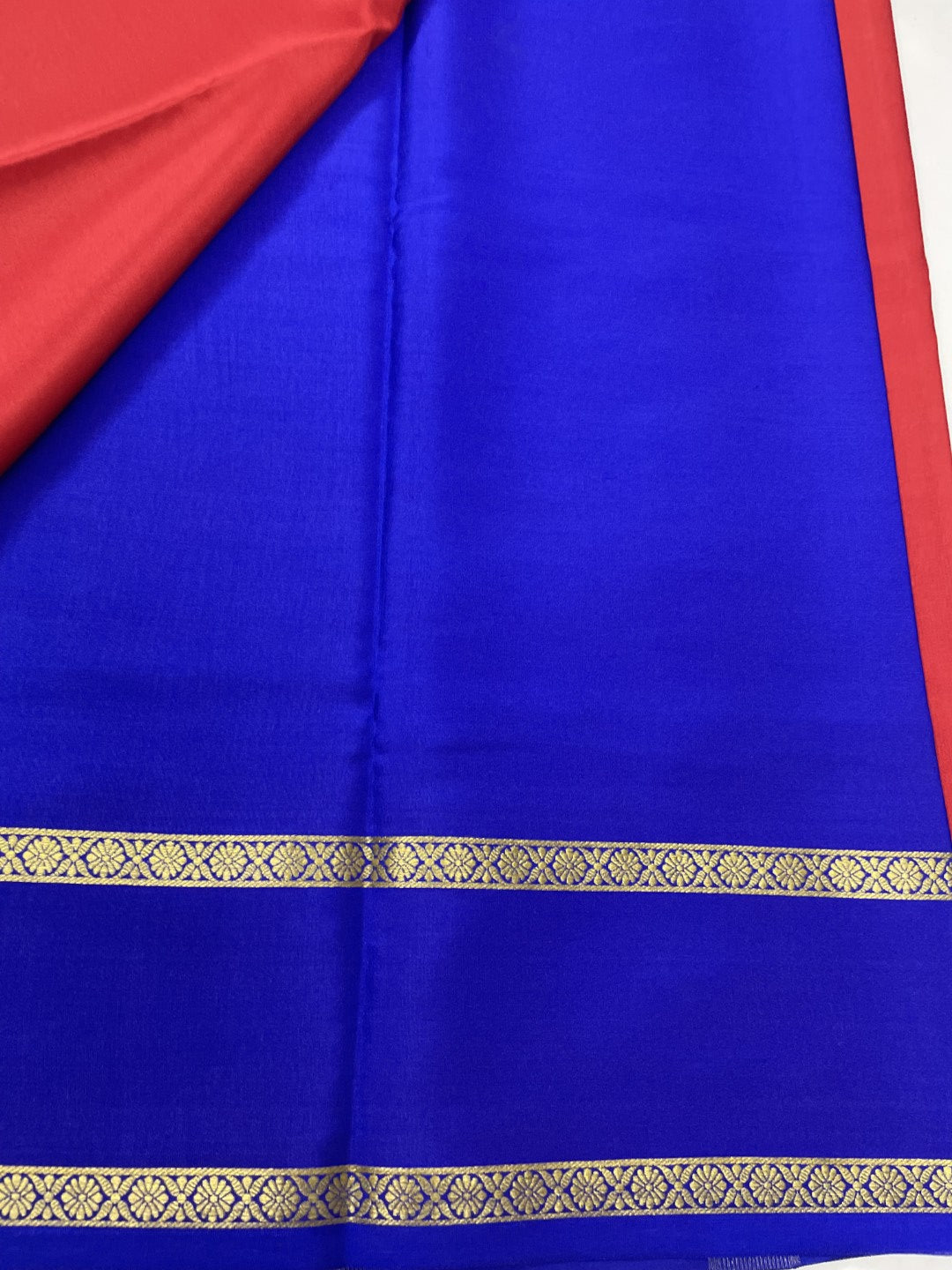 Red N Blue Pure Mysore Crepe Silk Saree