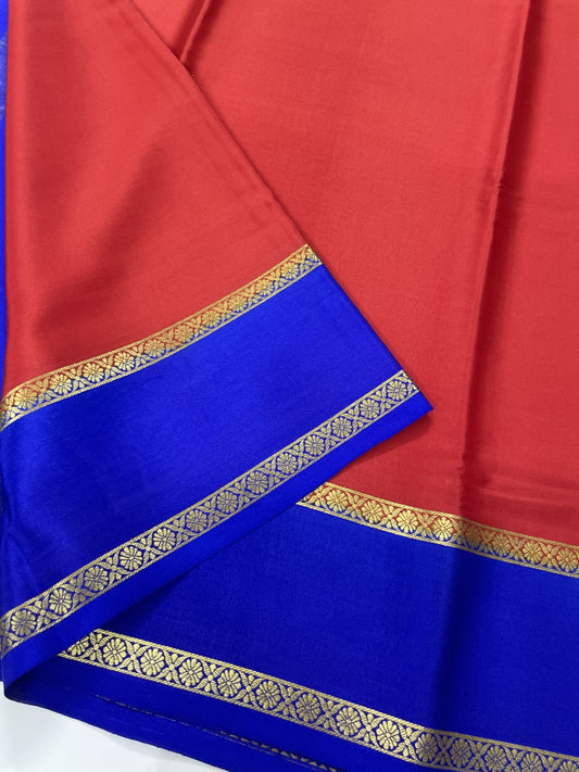 Red N Blue Pure Mysore Crepe Silk Saree