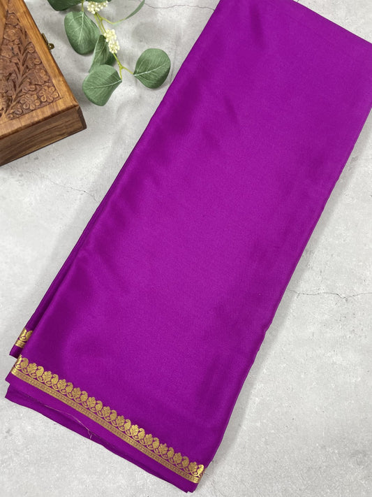 Purple Mango Border Pure Mysore Crepe Silk Saree