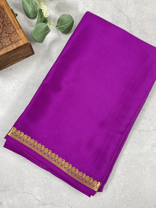 Purple Mango Border Pure Mysore Crepe Silk Saree