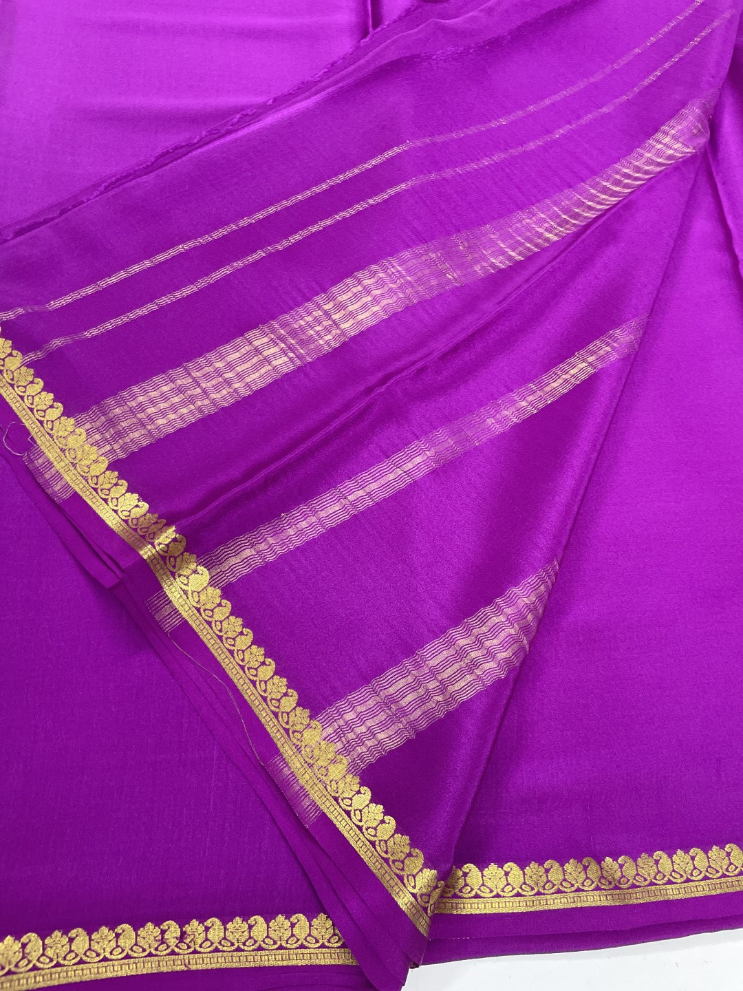 Purple Mango Border Pure Mysore Crepe Silk Saree