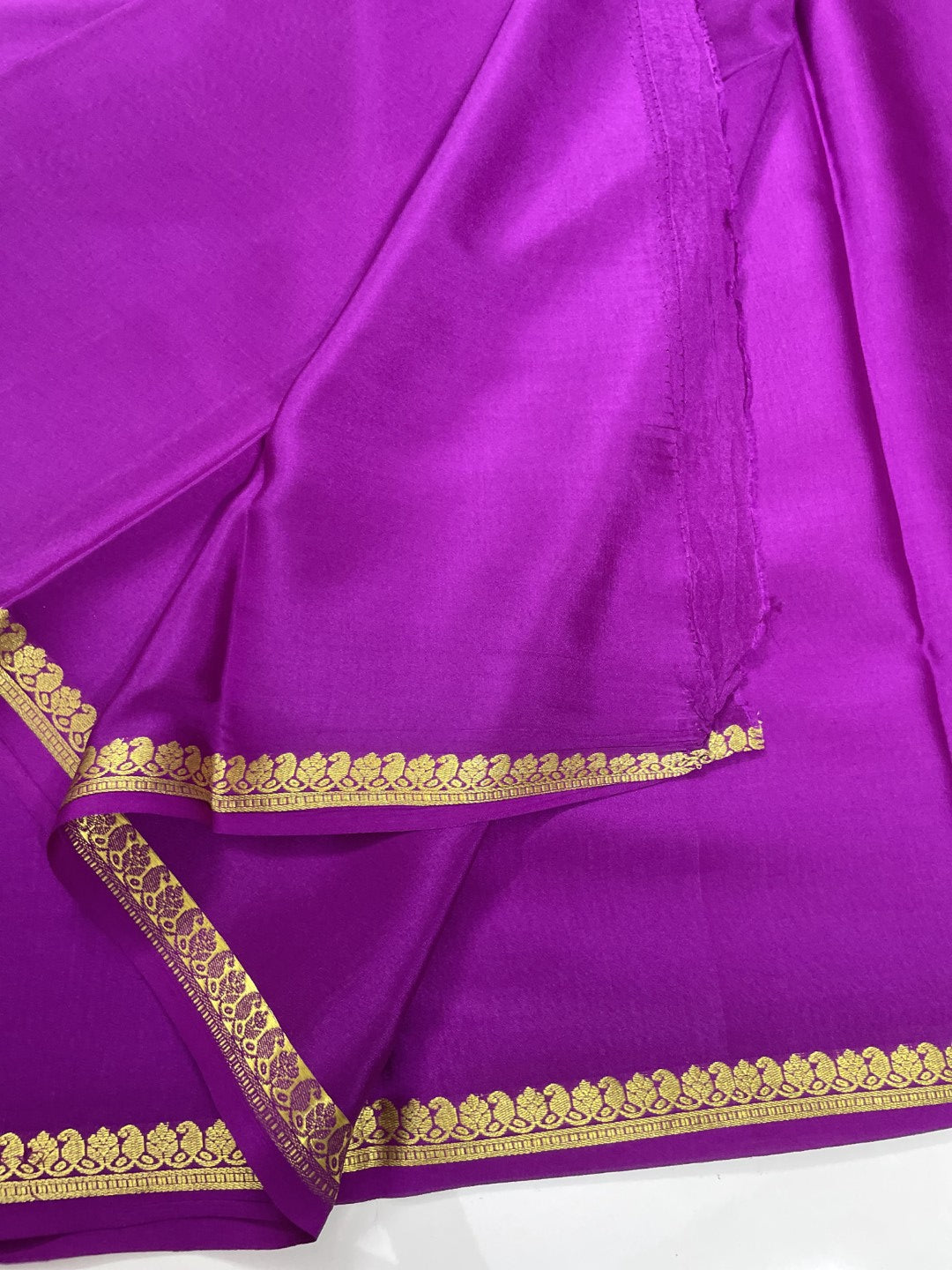Purple Mango Border Pure Mysore Crepe Silk Saree