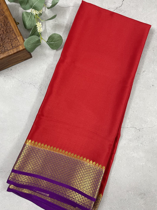 Red N Blue Pure Mysore Crepe Silk Saree
