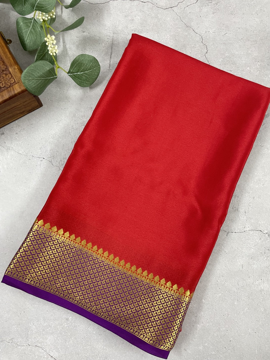 Red N Blue Pure Mysore Crepe Silk Saree