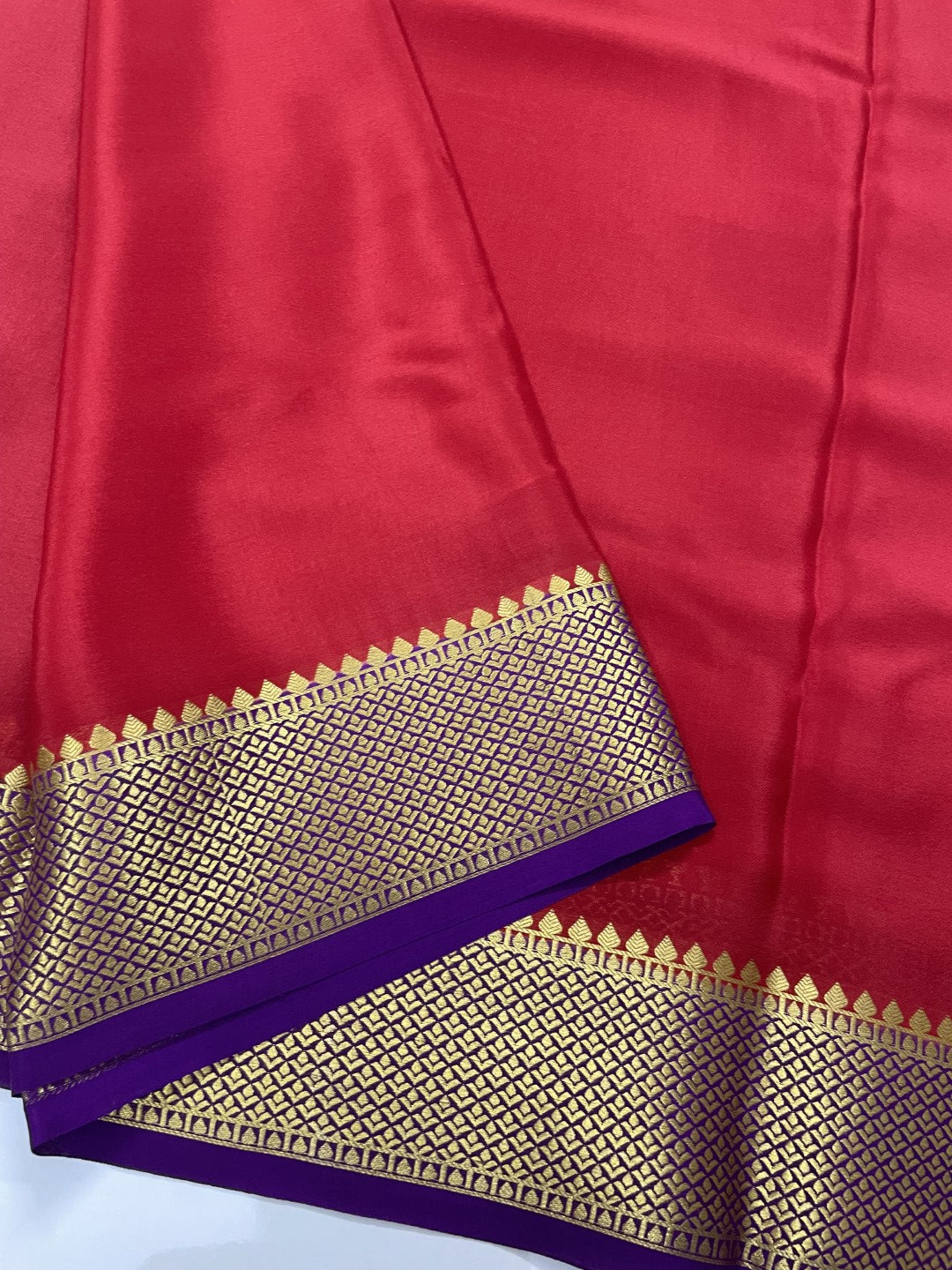 Red N Blue Pure Mysore Crepe Silk Saree