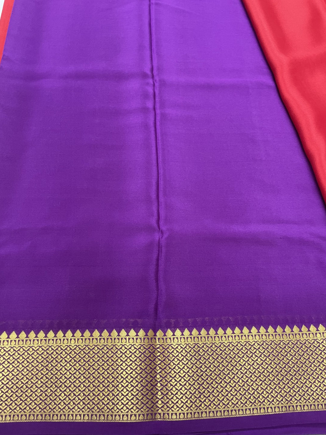 Red N Blue Pure Mysore Crepe Silk Saree