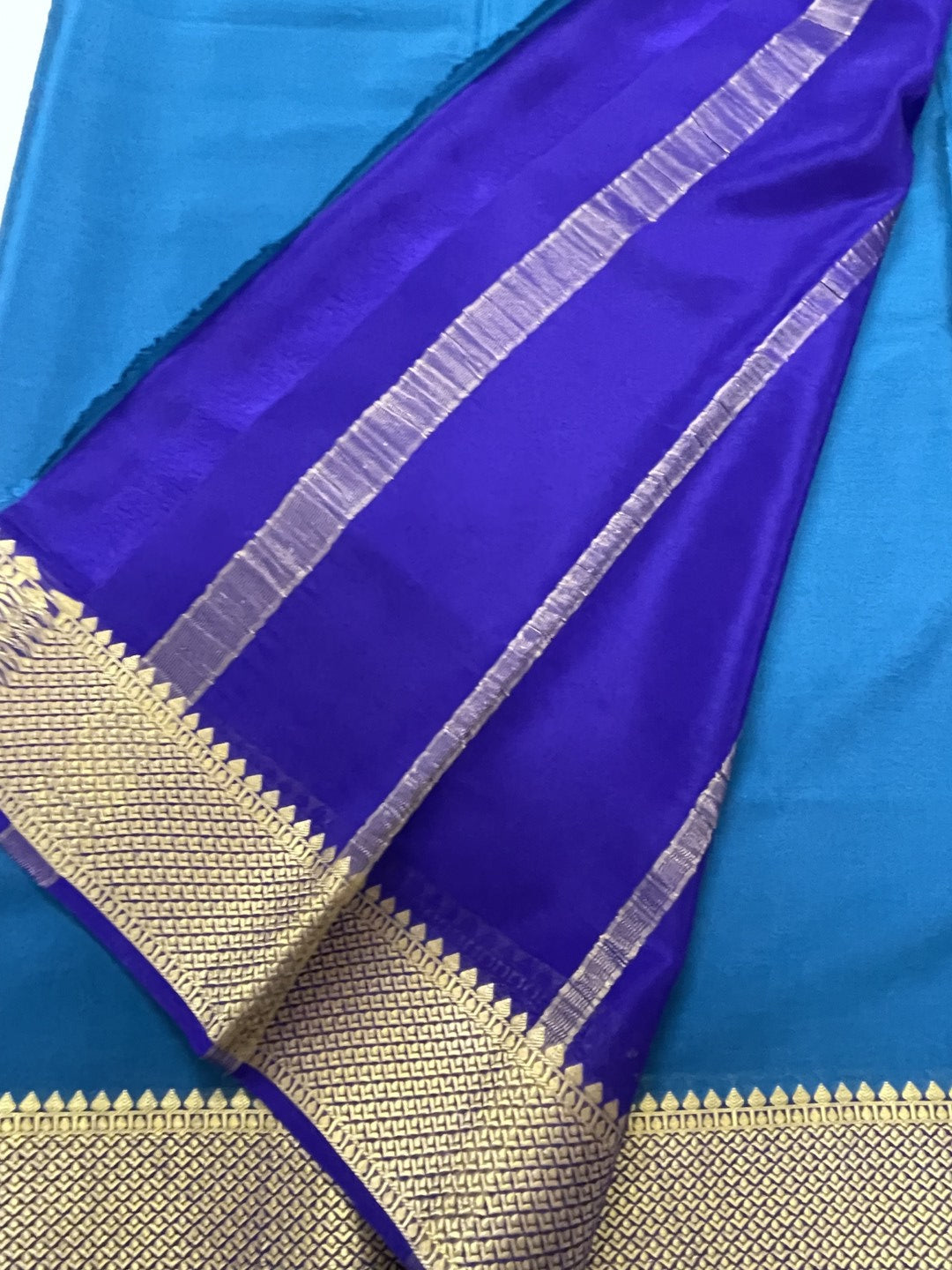 Peacock Blue Pure Mysore Crepe Silk Saree