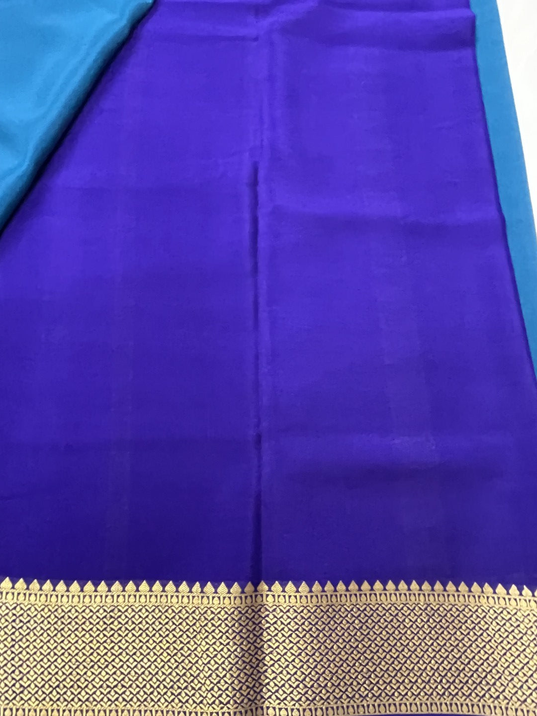 Peacock Blue Pure Mysore Crepe Silk Saree
