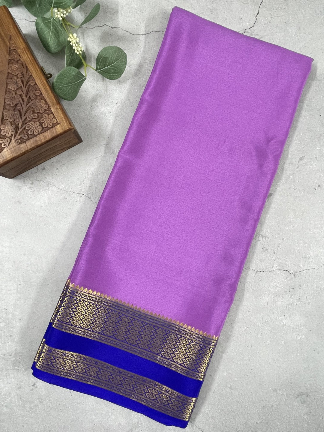 Lavender N Blue Pure Mysore Crepe Silk Saree