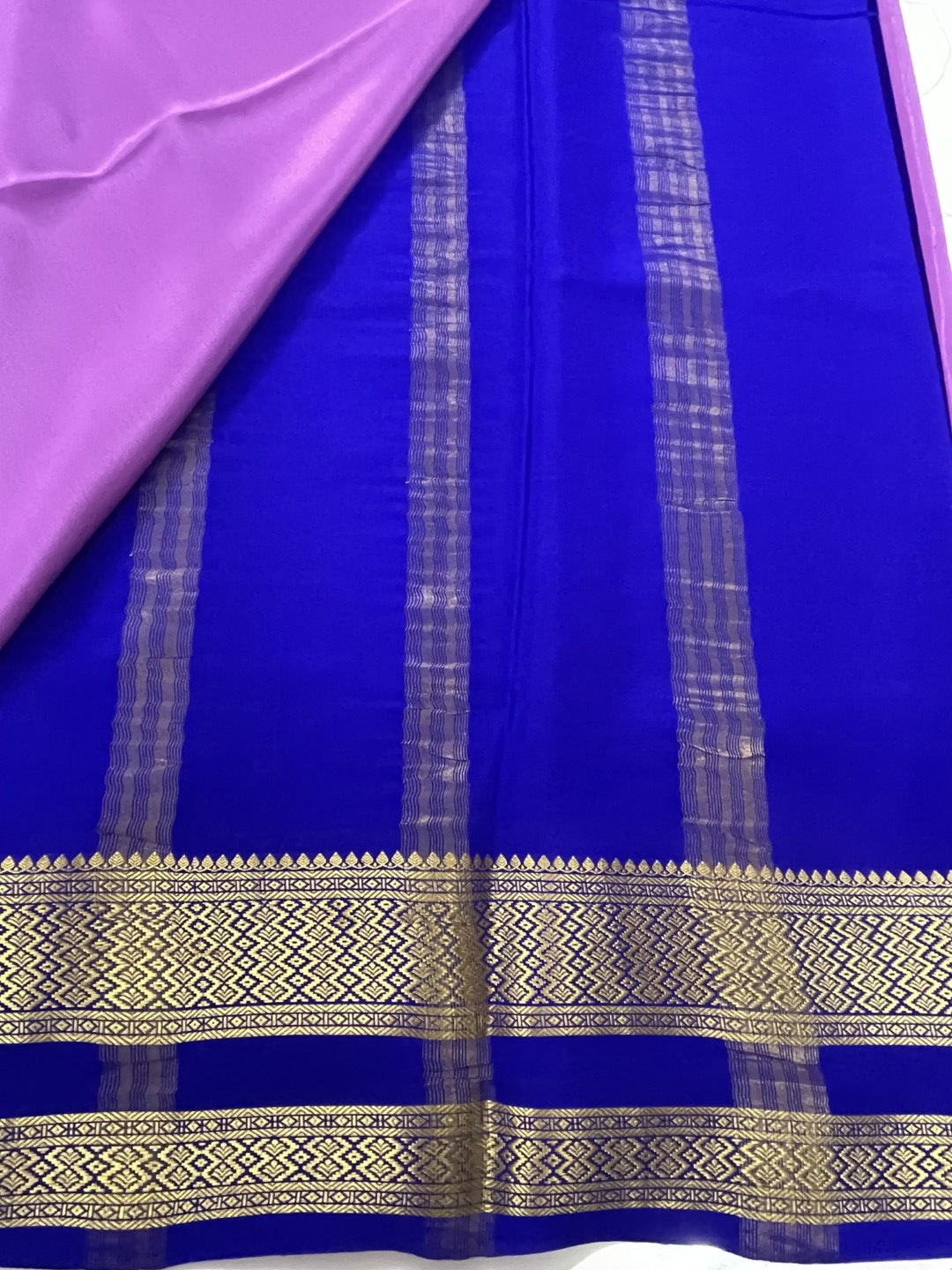 Lavender N Blue Pure Mysore Crepe Silk Saree
