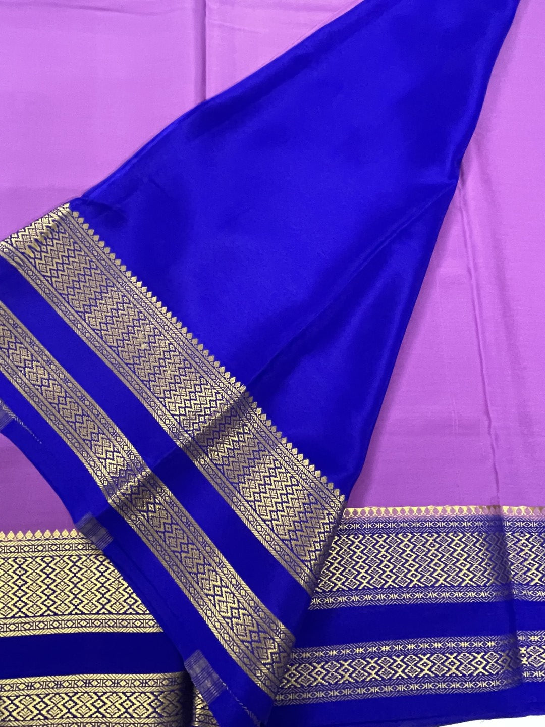 Lavender N Blue Pure Mysore Crepe Silk Saree
