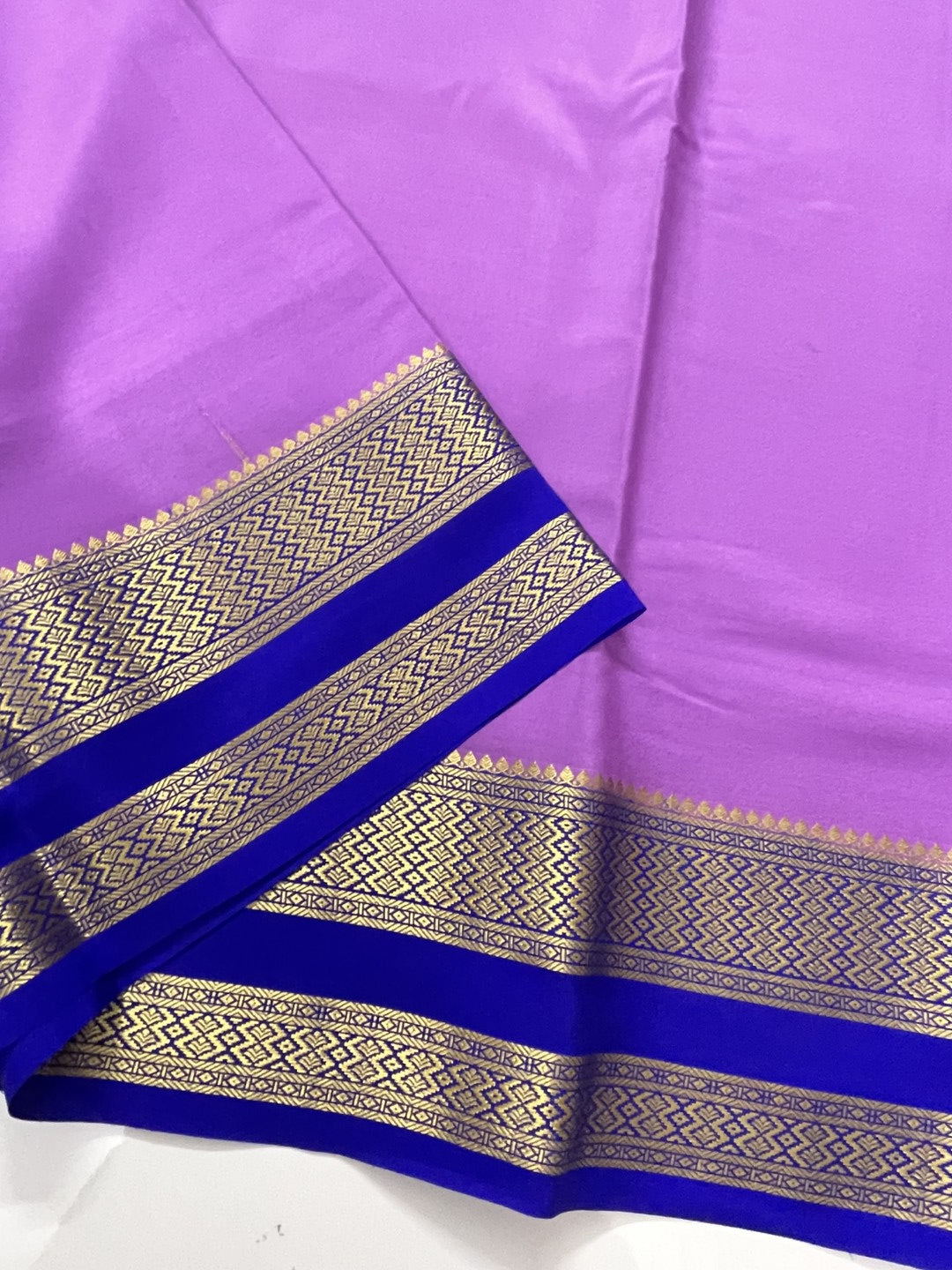 Lavender N Blue Pure Mysore Crepe Silk Saree