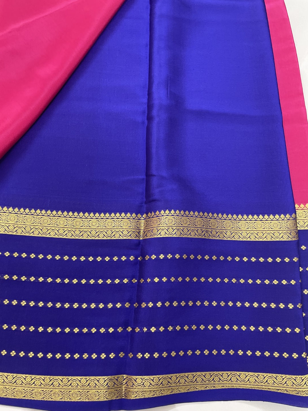 Pink N Blue Pure Mysore Crepe Silk Saree