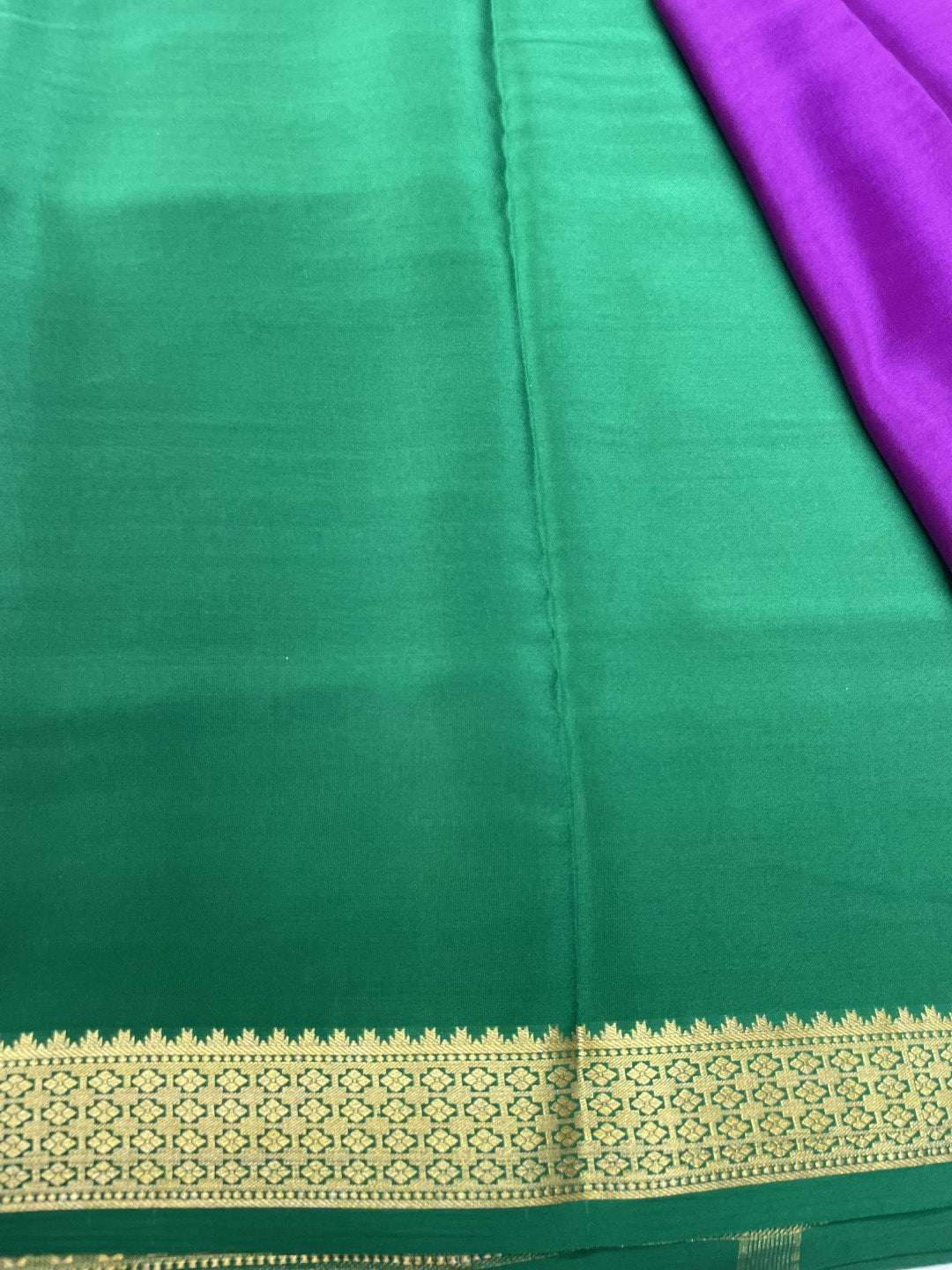 Purple N Green Stripes Pure Mysore Crepe Silk Saree