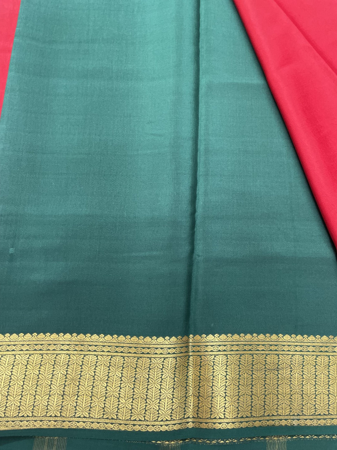Red N Green Pure Mysore Crepe Silk Saree