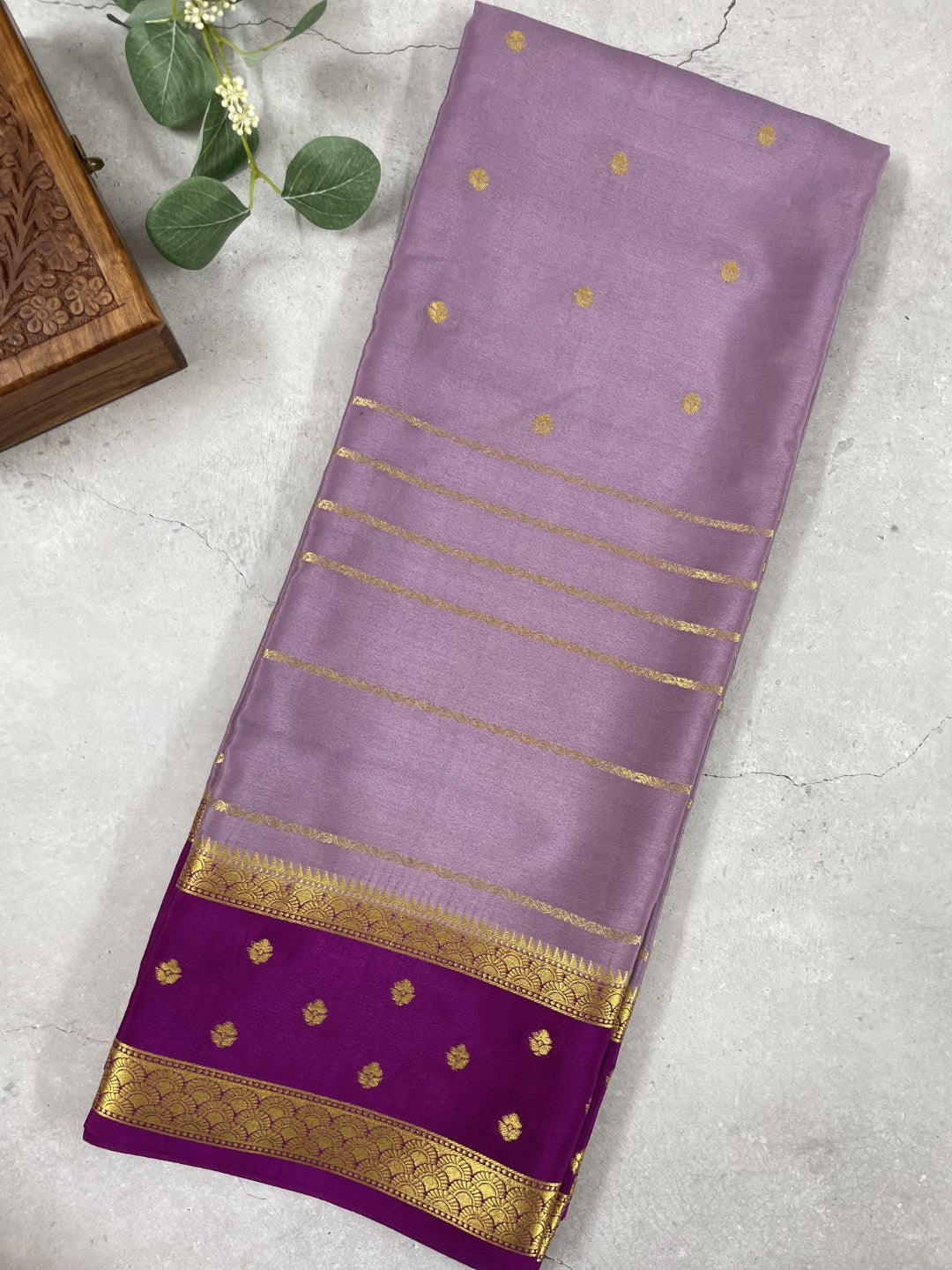 Lilac N Purple Pure Mysore Crepe Silk Saree