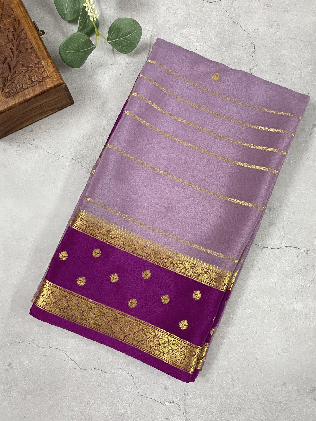 Lilac N Purple Pure Mysore Crepe Silk Saree