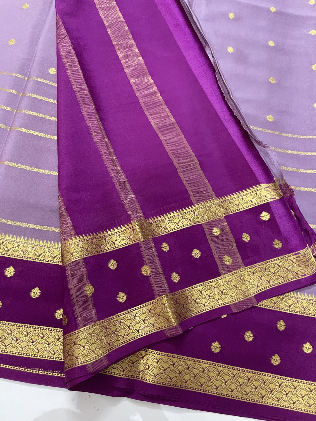 Lilac N Purple Pure Mysore Crepe Silk Saree