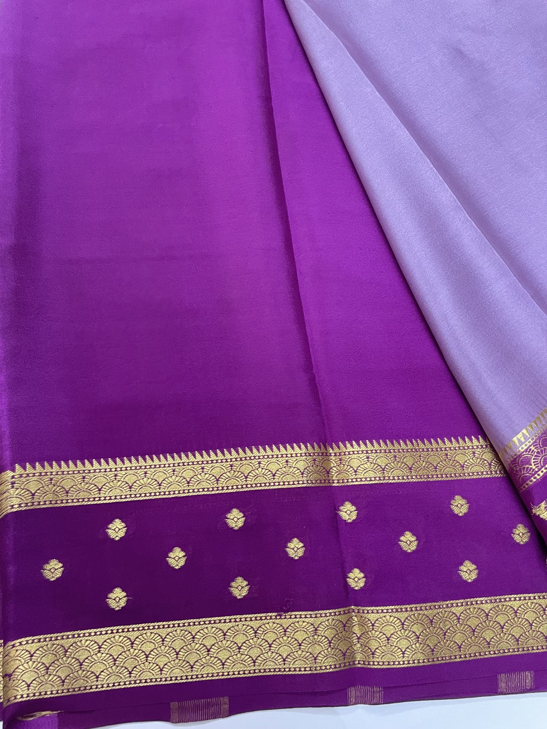 Lilac N Purple Pure Mysore Crepe Silk Saree