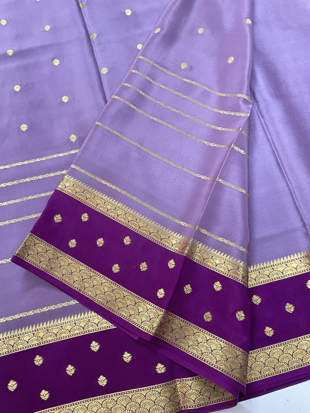 Lilac N Purple Pure Mysore Crepe Silk Saree