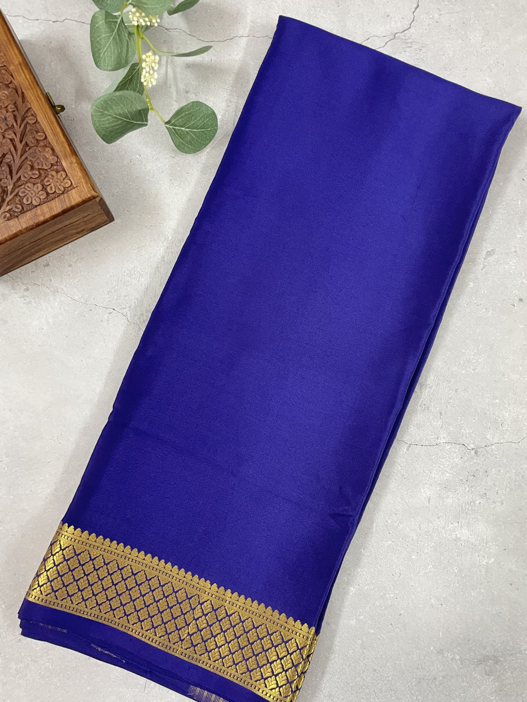 Navy Blue Pure Mysore Crepe Silk Saree